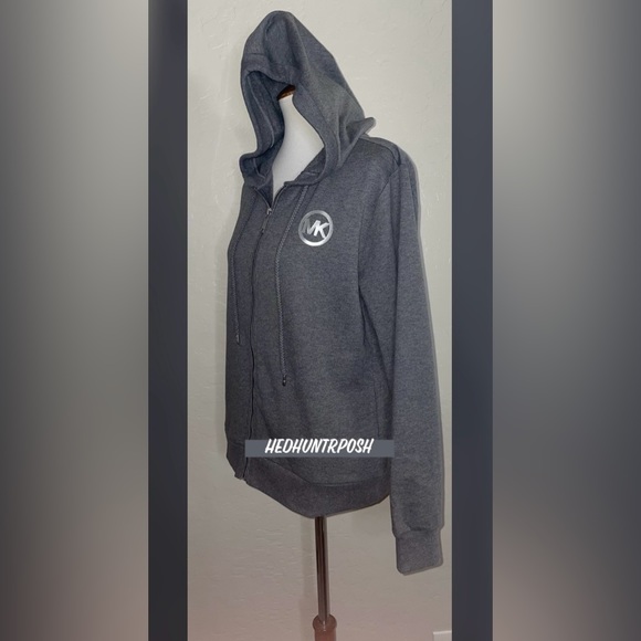 New! Michael Kors Metallic Logo Fleece Zip Hoodie Sizes L &XL🩶Derby Gray - Picture 6 of 10